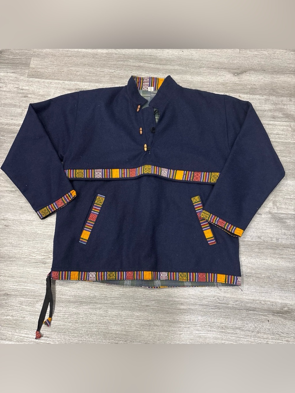 Handmade Nepal 100% wool toggle pullover jacket men’s large boho folk